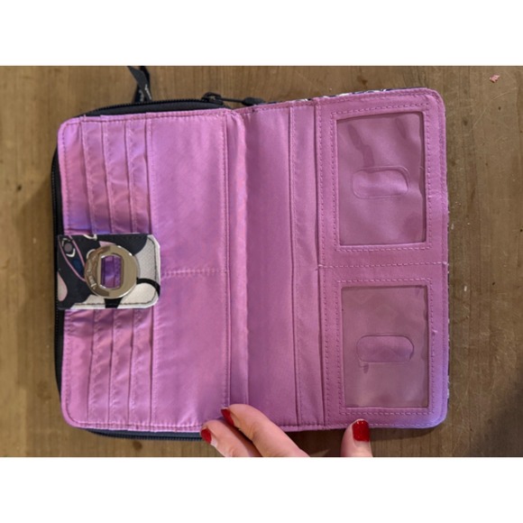 Vera Bradley Turnlock Wallet Quilted Cotton Floral Pink Purple Grey Black - Picture 4 of 6